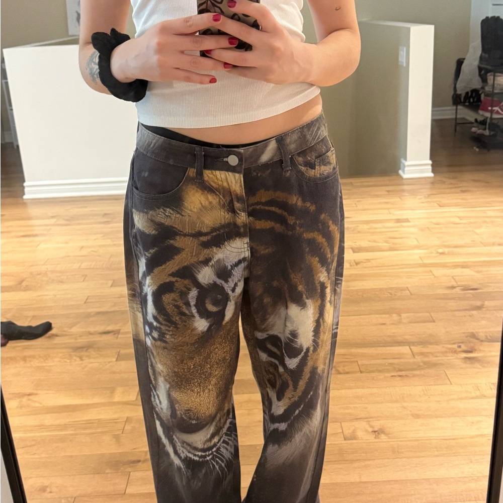 Black and Brown Straight Leg Pants with Tie-Dye Effect